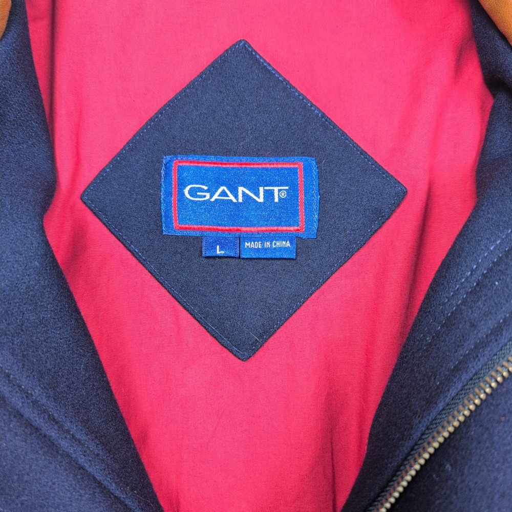 VTG‎ 90s GANT Wool Blend Leather Sleeve Bomber Varsity Jacket Mens L Color Block - Picture 4 of 9